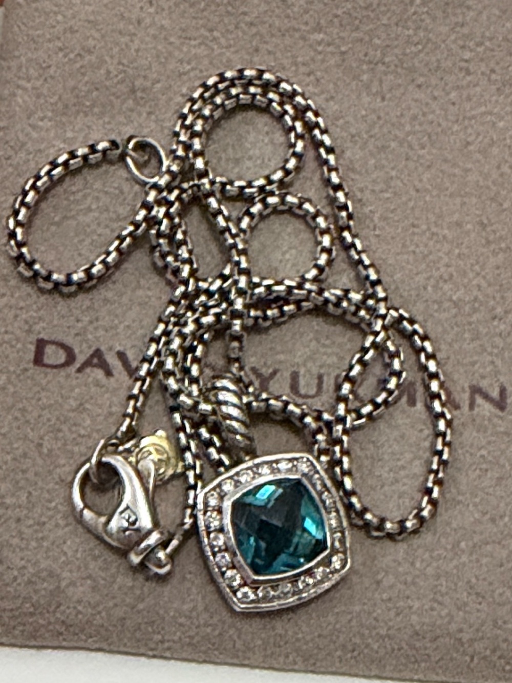 David Yurman Sterling Silver Diamond Albion Hampton Blue Topaz Necklace - Picture 3 of 4